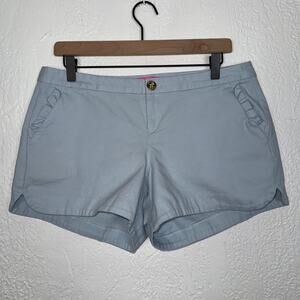 Lilly Pulitzer Adie Ruffle Pocket Shorts Blue Preppy Coastal Resort Size 10
